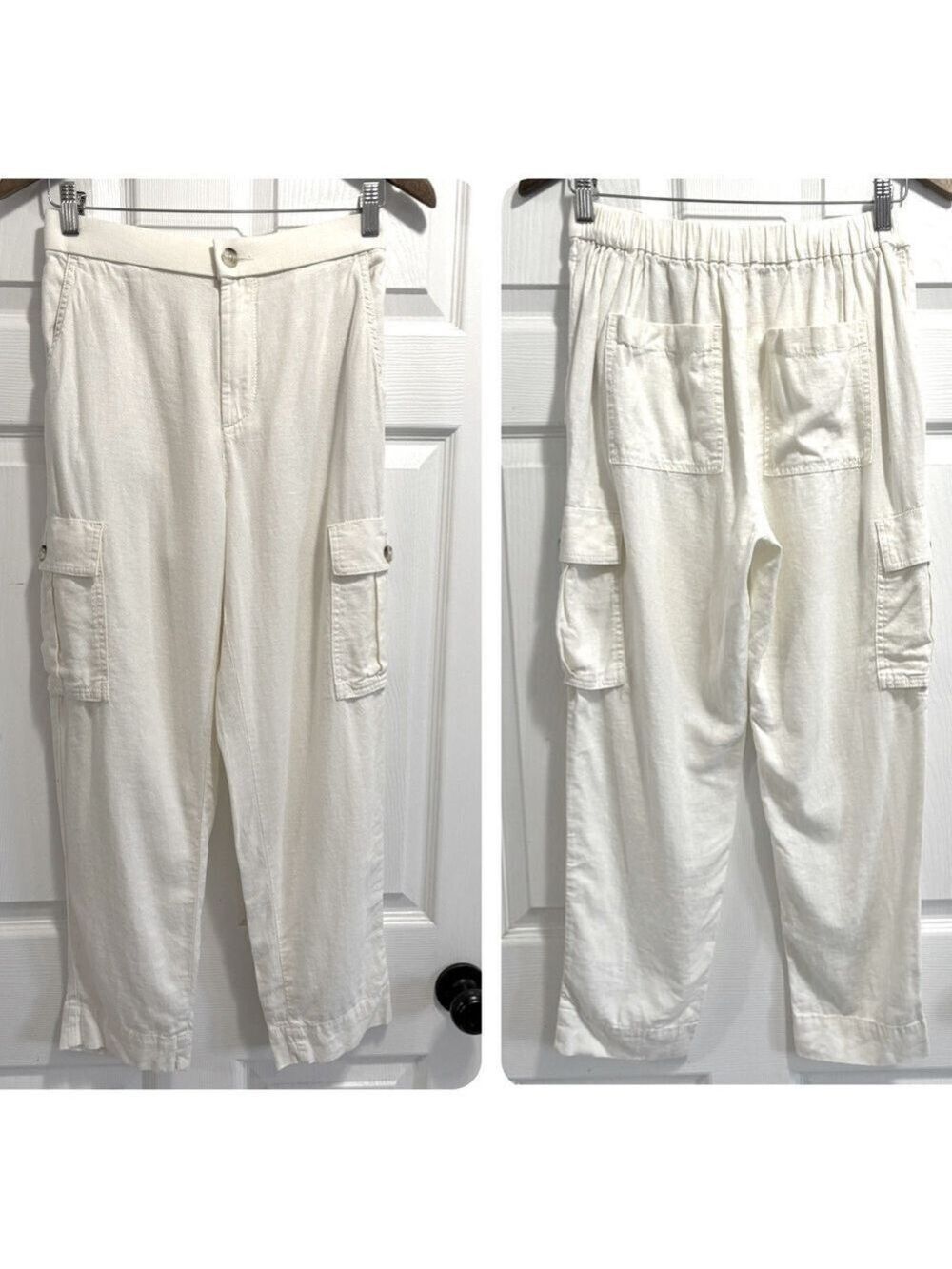 Lucky Brand Linen Blend Cargo Pants in Cream Ankle Crop Size Small